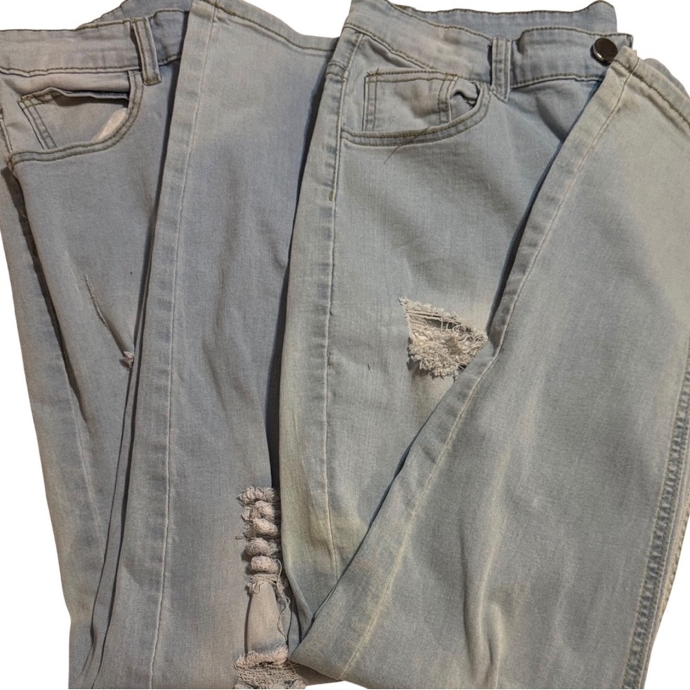 2PAIR -SHEIN Sky Blue Distressed Skinny Jeans for Men.